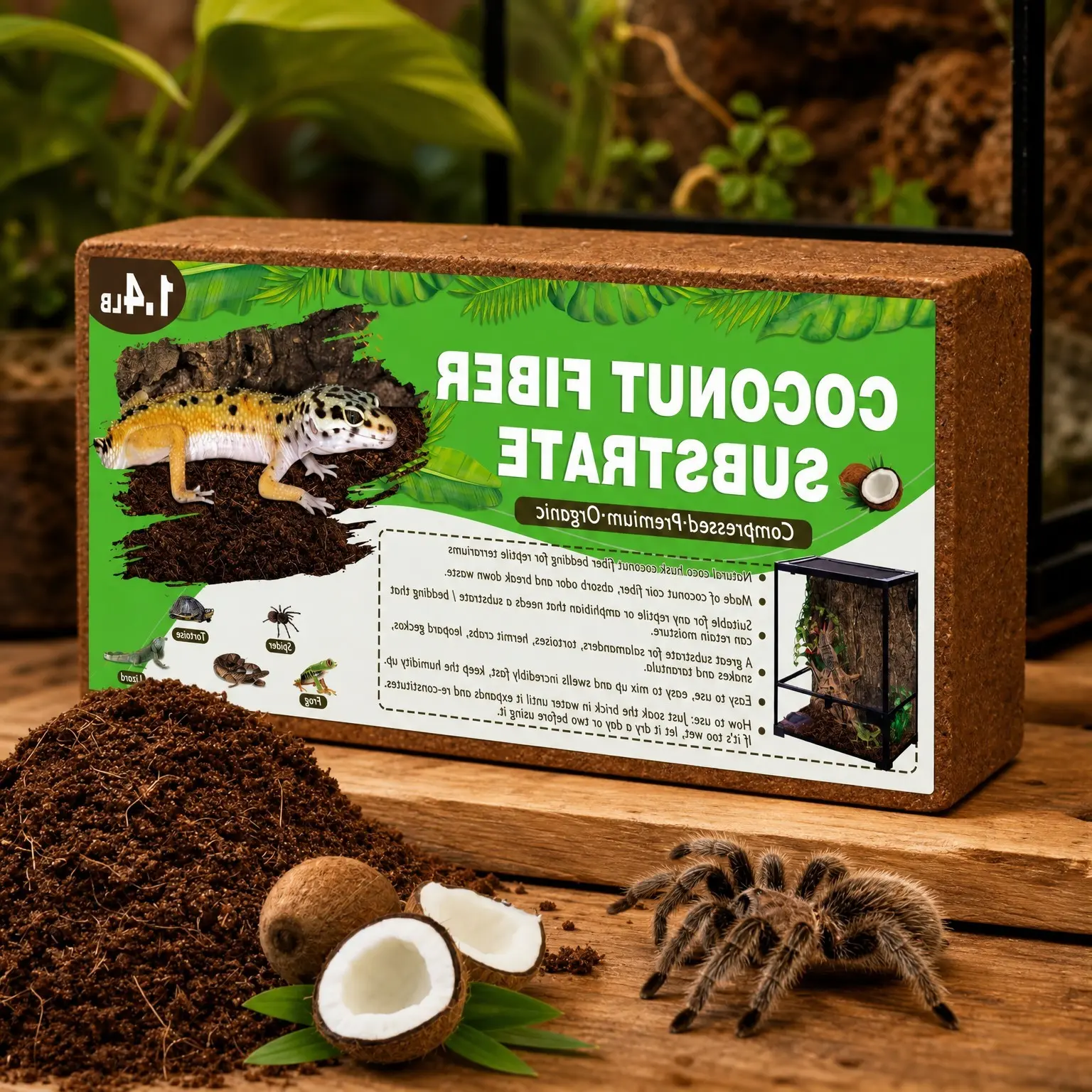 1 Pack Compressed Coconut Fiber Reptile Substrate | Organic Coconut Bedding for Tortoises, Geckos, Snakes, Frogs, Lizards, Hermit Crabs & TarantulasGift