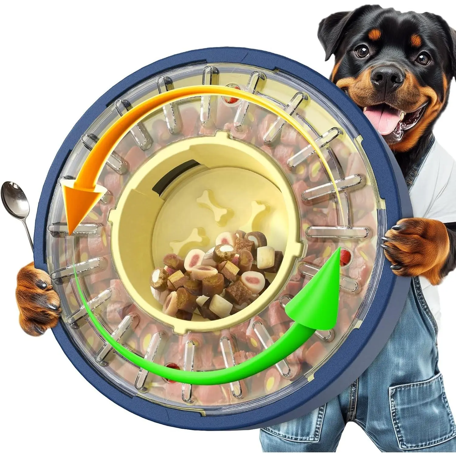 Dog Rotating Feeder - 5-60 Min Adjustable Slow Feeding Bowl for Fast Eaters, Anti-Gulping Interactive Plastic Body Food Dispenser, 4-Cup Mental Enrichment Treat Toy