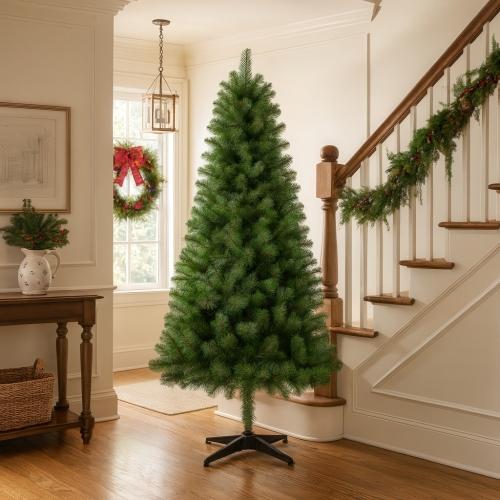 [Bellemave]6FT Hinged Unlit Artificial Christmas Tree with 582 Tips, Full PVC Branches, Green Holiday Tree with 4-Leg Plastic Stand for Indoor Christmas Decoration