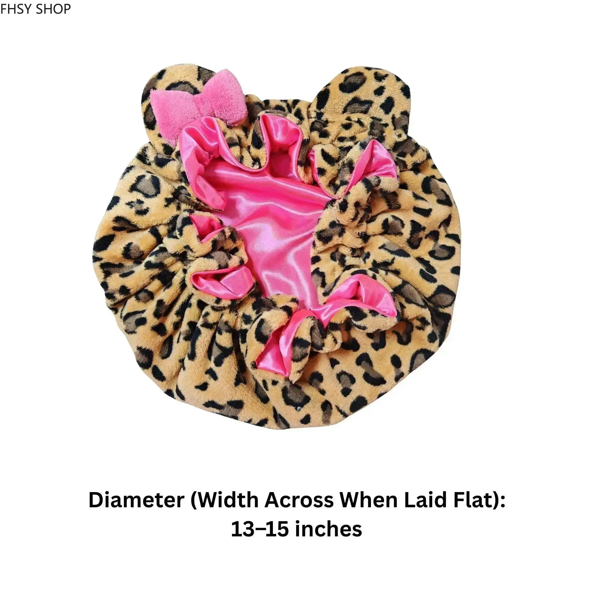 Cute Pink Teddy Bear Bonnet, Versatile Leopard Print Hair Wrap for Sleep, Bath, Makeup & Daily Styling, Plush Fashion Hood, Perfect Women's Gift Idea