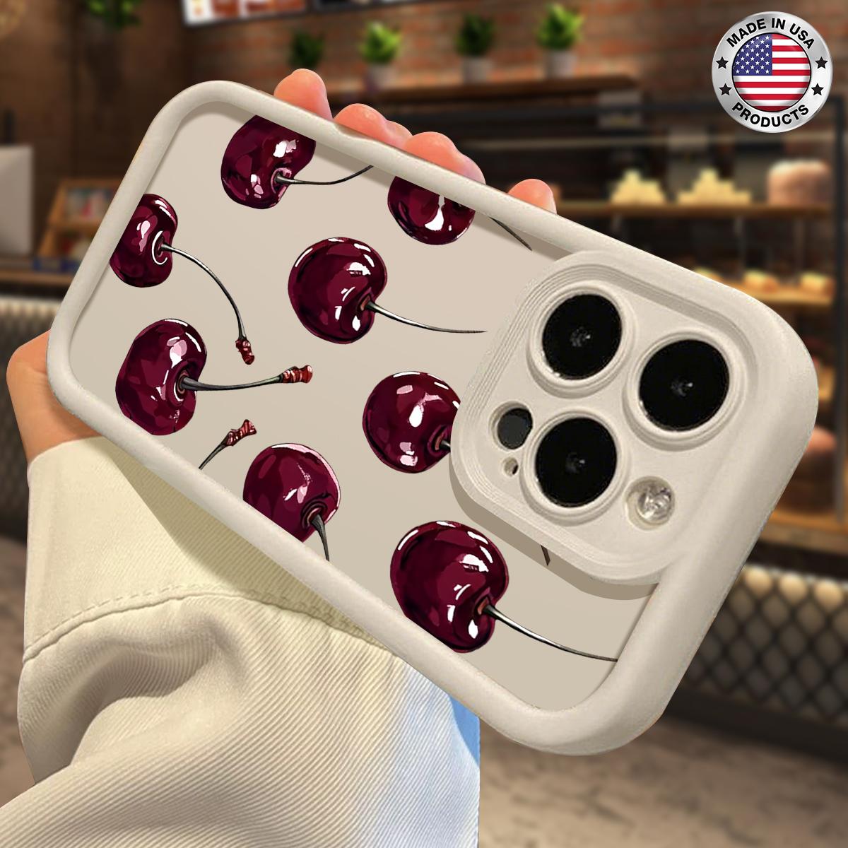 Cute Cherry Fruit Pattern Aesthetic Case for iPhone 17 16 15 14 Pro Max 13 12 11 XR XS Plus Air Slim Lightweight Shockproof Anti Drop Protective Durable TPU Cover