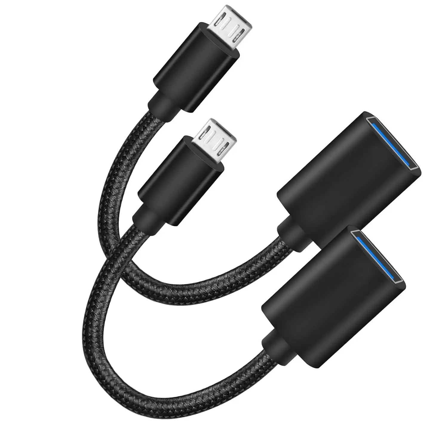 USB to USB Adapter, 2-Pack  USB 2.0 OTG  Converter, Nylon Braided,  Shells, MicroUSB Male to USB Female  for S7 , Flash Drive, , Keyboard,  Controller