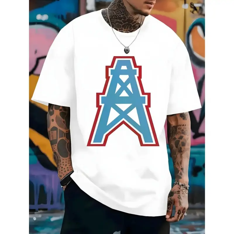 Heavy Houston Oilers Cotton T-shirt with Bold Print Casual Streetwear Graphic Design