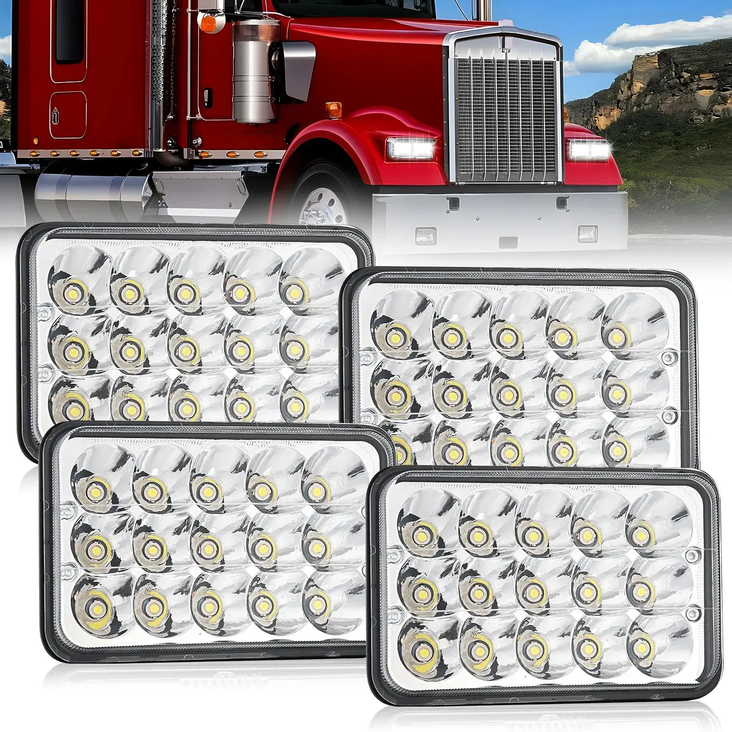 Nilight 4x6 Inch Rectangular Set LED Headlights Bulbs - 45W High/Low Beam Sealed Beam Waterproof Plug-and-Play Car Lighting, Compatible with H4651 H4652 H4656 H4666 H6545, Silver 4PCS for Classic Cars Night Driving (Chevy, Kenworth, Ford)