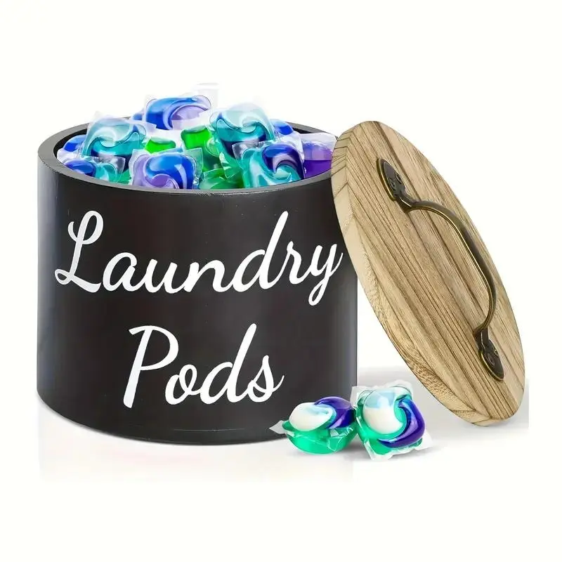 Laundry Pod Container with Lid, 1 Count Wooden Laundry Pods Storage Box, Laundry Room Organization,  Home Organizer