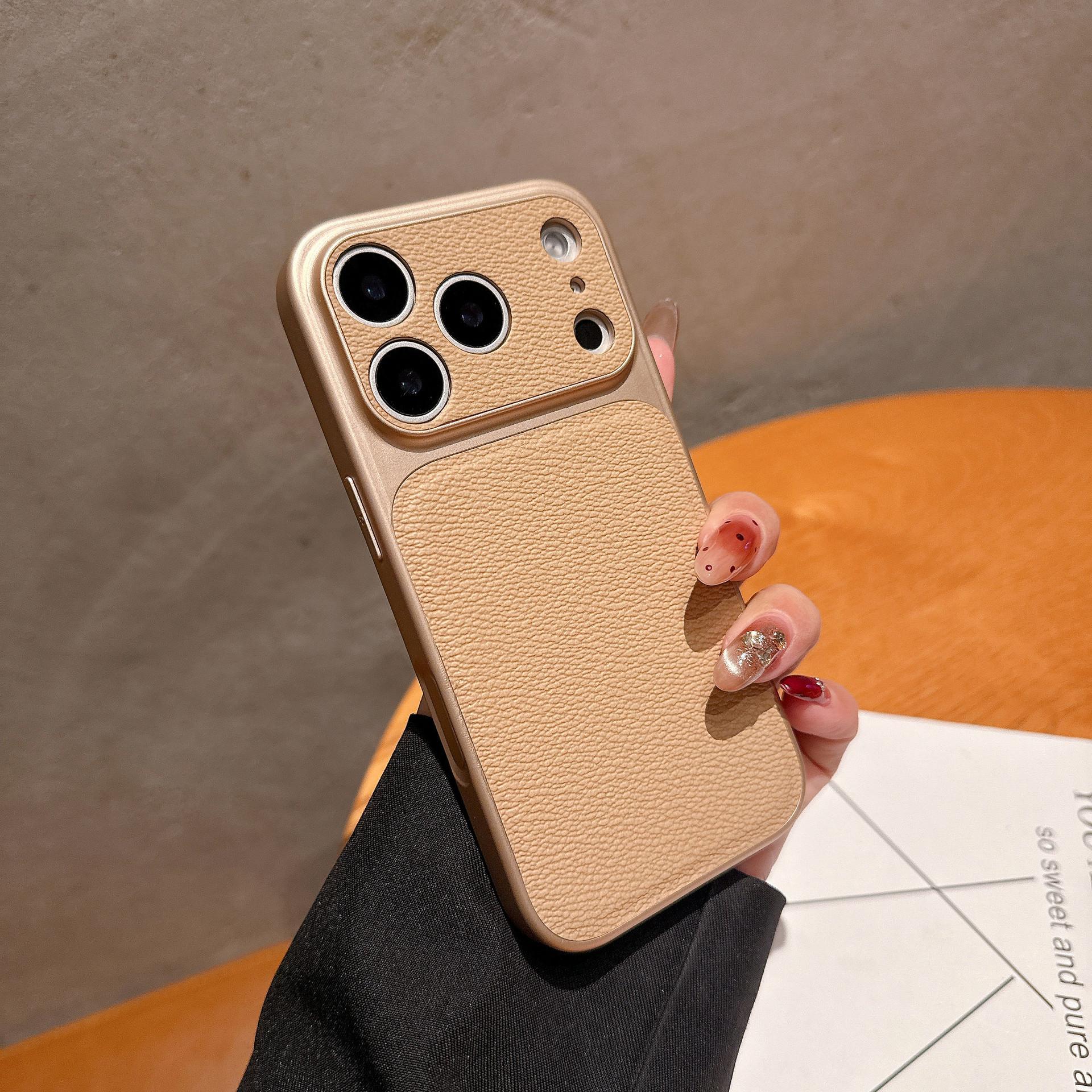 2026 Full Coverage Large Window iPhone 17 Pro Max Lychee Texture Case Compatible with Apple 16/15 /14/13