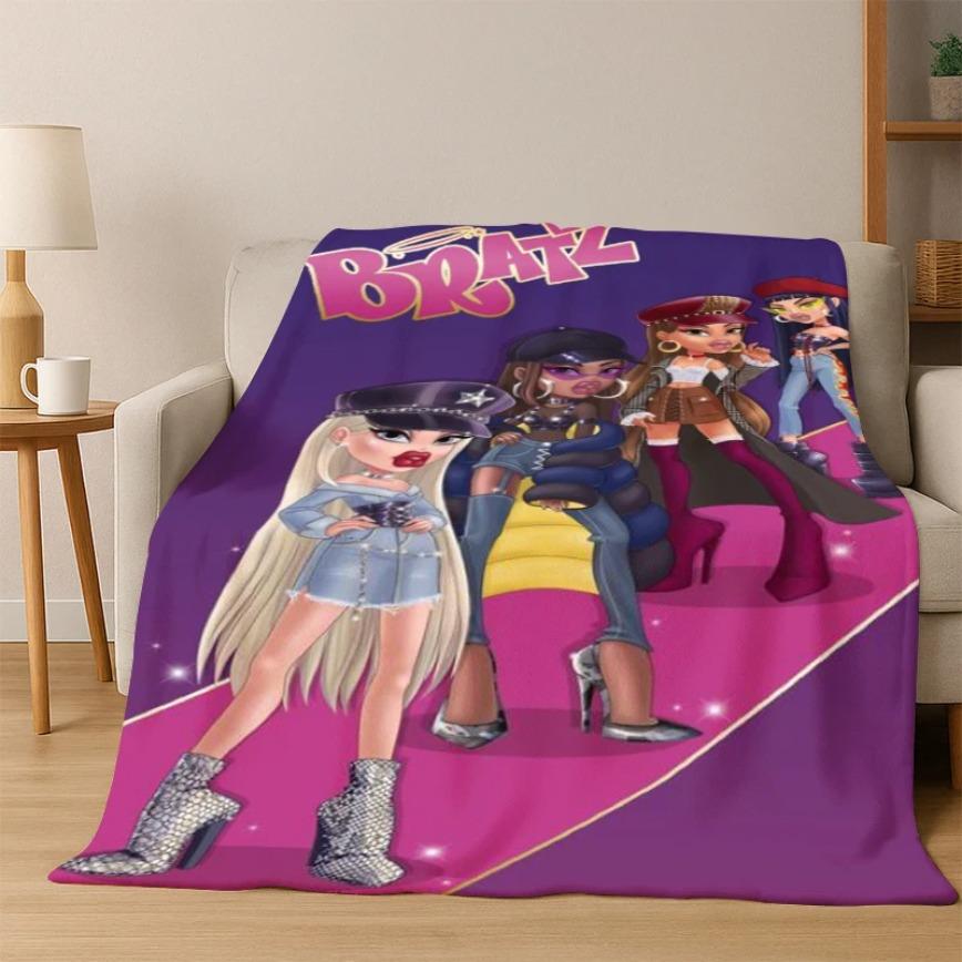Bratz Doll Flannel Blanket Y2K Aesthetic Passion For Fashion Cute Cartoon Soft Warm Throw For Gamer Room Decor Dorm Essential Bed Sofa Home Holiday Gift