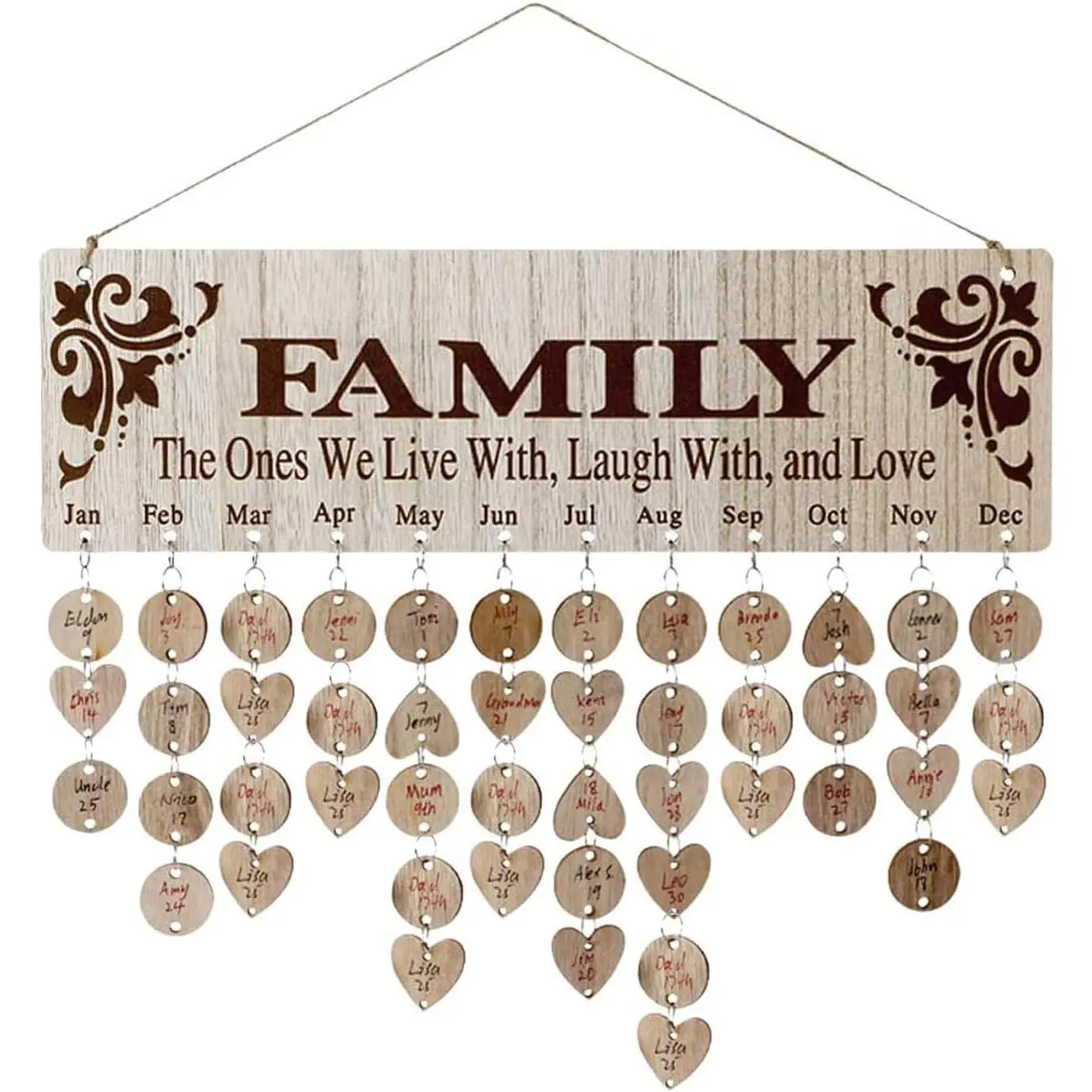Family Birthday Calendar with Tags - Wooden Wall  Board & Plaque, Family Calendar for Birthdays/Anniversaries, Grandma Gifts &  Day Gifts, Wall Decor Organizer with Customizable  Tags