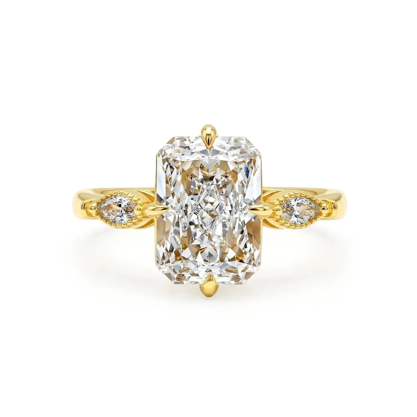 Loveden Radiant Ice-Flower Cut Cubic Zirconia Ring for Women, Clear, Tanzanite-Blue or Paraiba-Green CZ, Vintage Design with Side Stones, Gold-Tone or Silver-Tone Plated Finish, Daily Wear, Birthday and Anniversary Gifts, TS0128