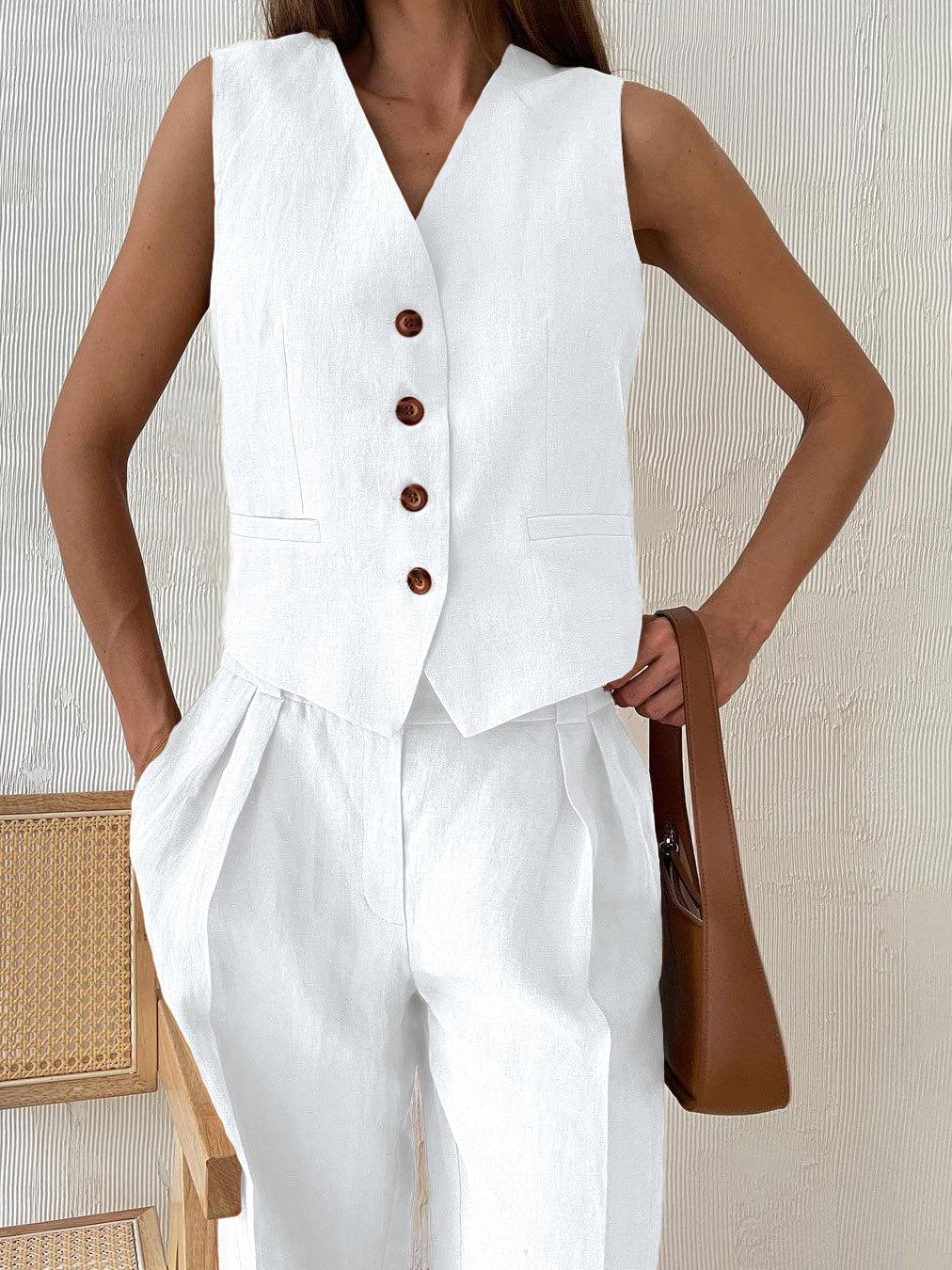 Women's Sleeveless Vest and Low-Waist Pants Commuting Set
