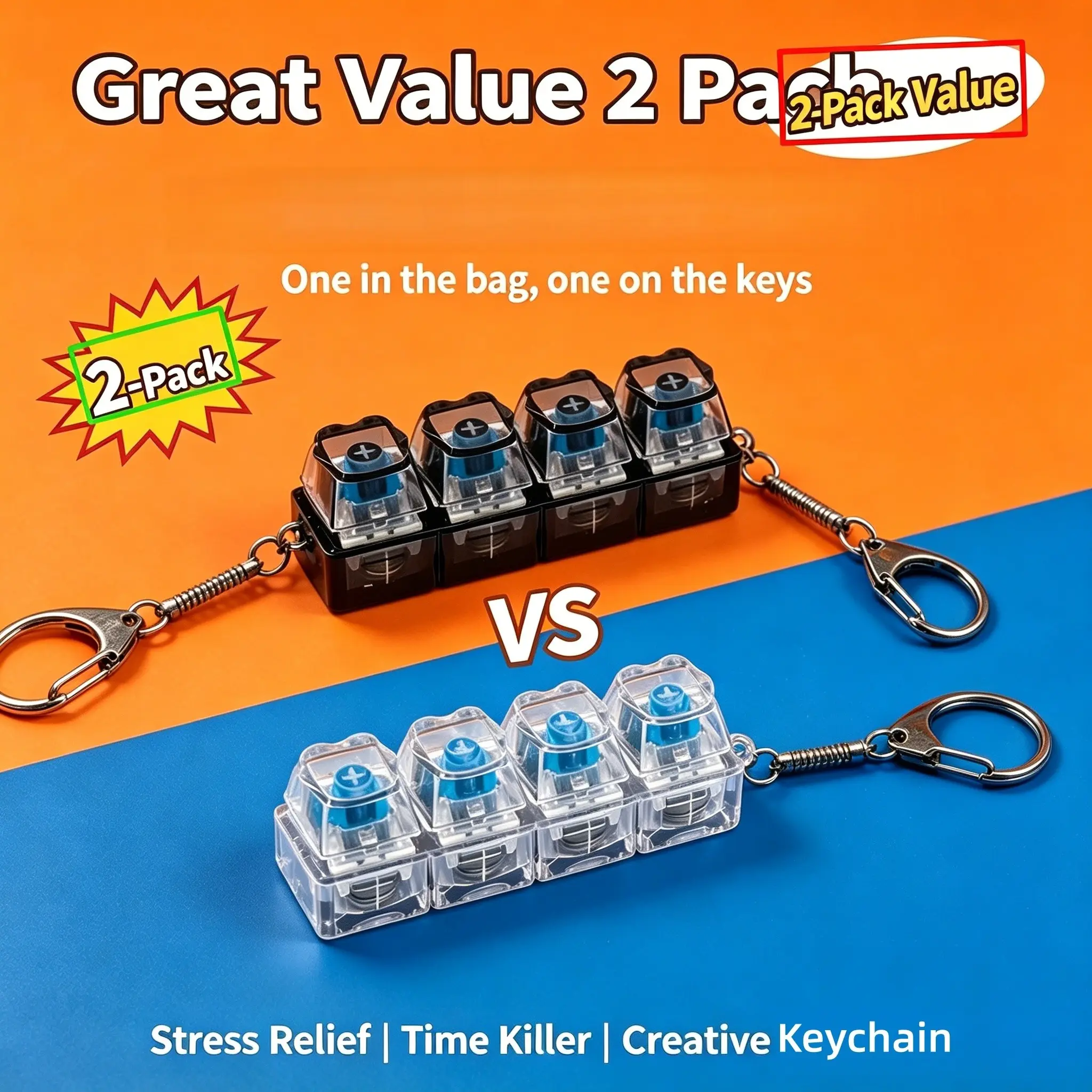 4 In 1 Keyboard Switch Fidget Keychain Stress Relief Finger Clicker Toy Anxiety Calming Gift