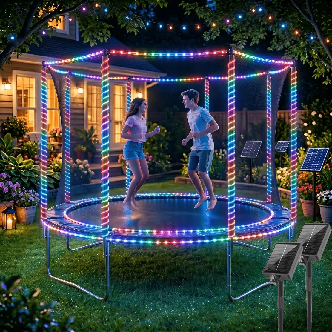 39ft Sport Trampoline Lights, Trampoline LED Lights for 12ft 10ft 8ft Trampoline, Solar Lights Outdoor, 3 Color Change, Bright to Play At Night Outdoors, Solar Lights Outdoor