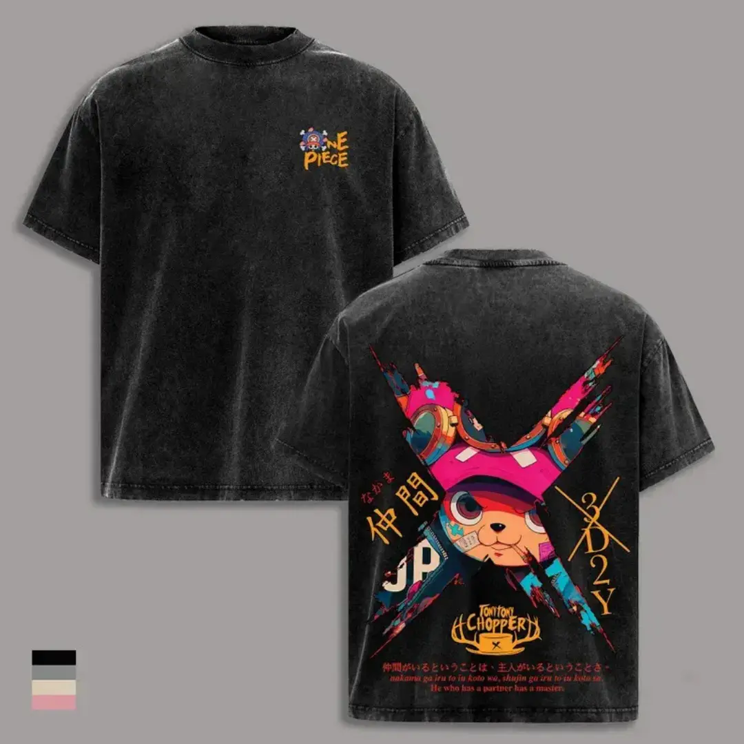 Tony Tony Chopper Vintage Washed Graphic Tee - 90s Anime Oversized Cotton Shirt| One Piece Manga Streetwear Top for Men & Women| Y2K Aesthetic