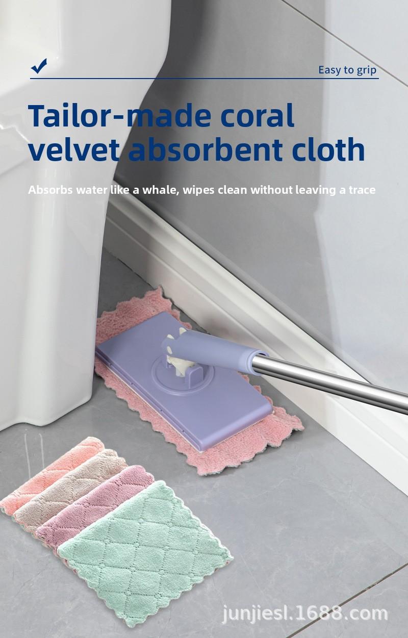 TikTok Hot-Selling Automatic Cloth-Clamping Bathroom Mop Household Cleaning Flat Small Mop Multi-Functional Face Towel Home Violet 91Cm1 [Bold And Thickened] Upgrad