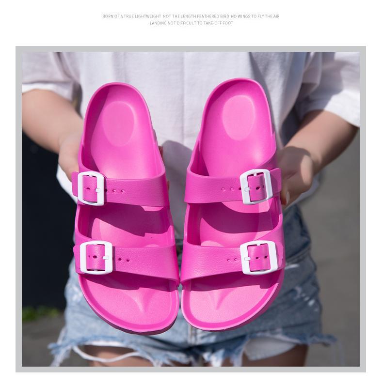 Women's Double Buckle EVA Slides, Cloud Cushion Footbed Summer Sandals, Waterproof Non Slip Casual Slippers for Indoor Outdoor, Beach, Pool, Shower, Comfy Platform Sandals for Girls, Trendy  Aesthetic Footwear
