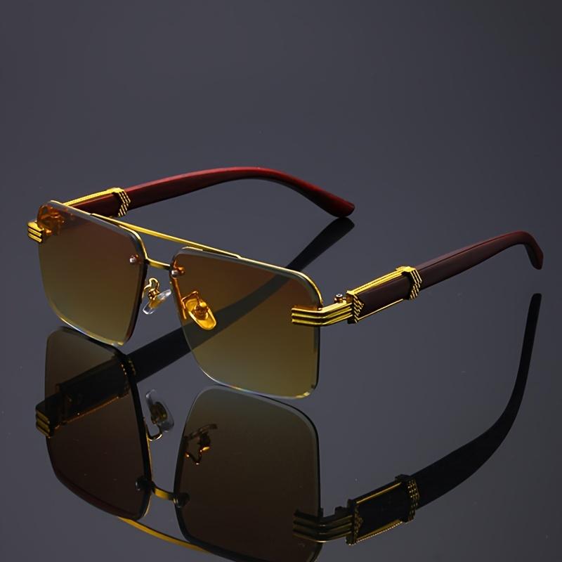 4-Piece Unisex Retro Square Glasses - Oversized Round/Rectangular Frames, Double Bridge Design, Unisex Lightweight Decorative Eyewear, Perfect for Party, Casual Wear - Accessories Not Included, Versatile Classic Frameless Style, Men's Retro Sunglasses, Me