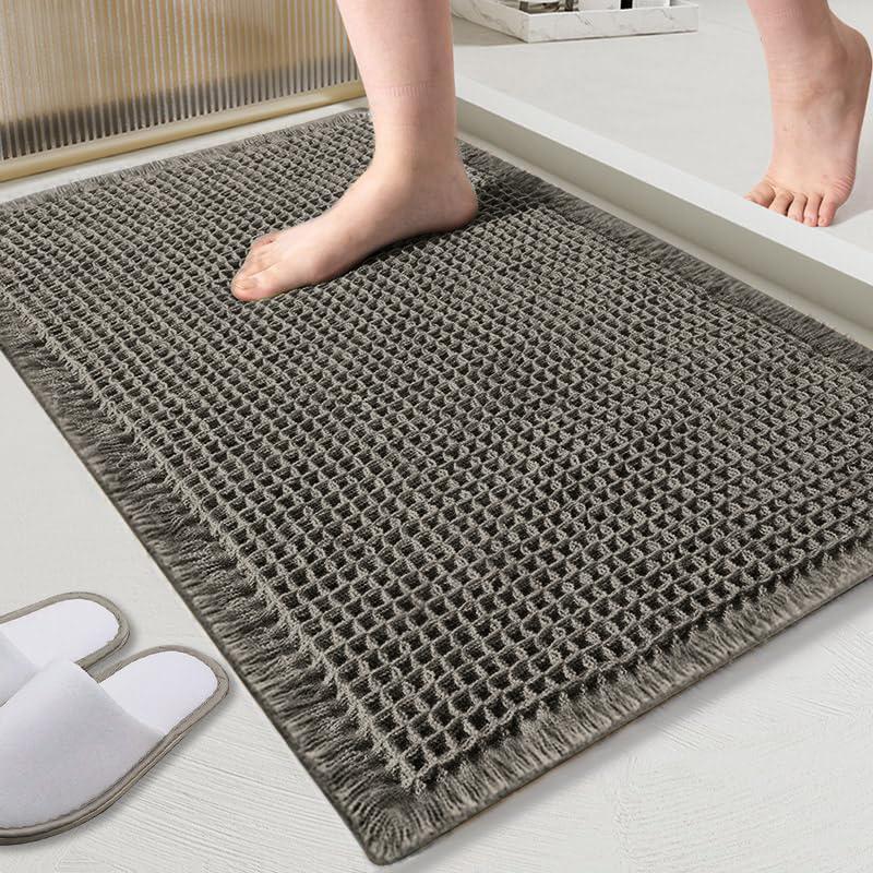 Boho Style Waffle Bath Mat, 1/3 Counts Non-slip Washable Bath Rug, Super Absorbent Bath Mat, Boho Area Rug, Soft Shower Mat for Bathroom Floor, Tub and Shower, Washable Rugs