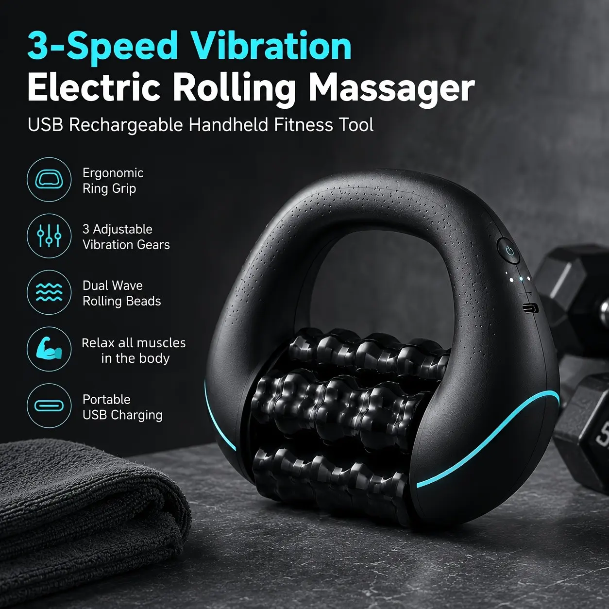 Electric Vibration Roller Massager, Deep Tissue Massage Device, Three-Speed Settings, Full Body Relief, Ideal Gift for Family