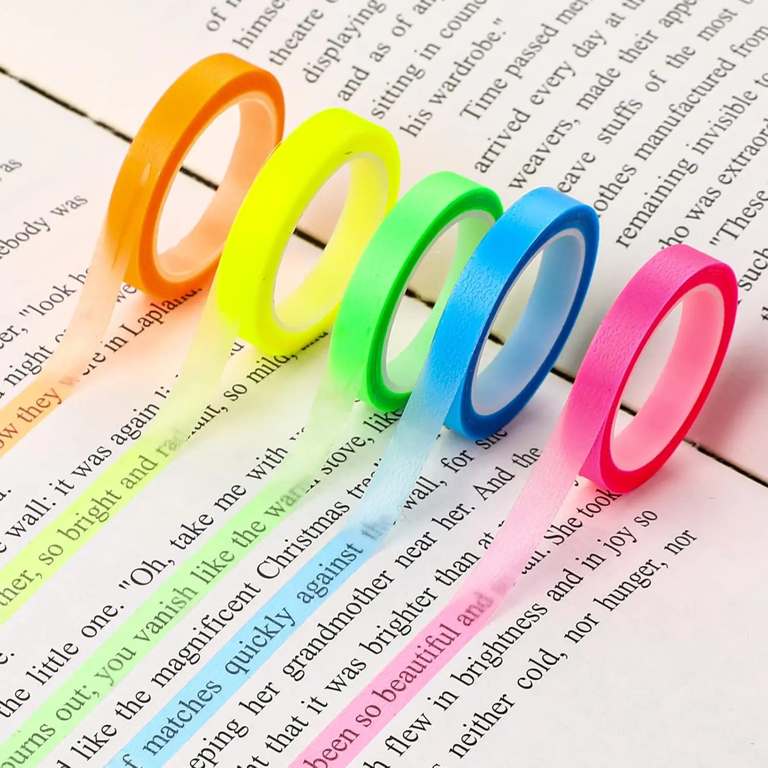 5 Rolls Highlighter Tape Colored Transparent Marking Sticker Removable Fluorescent Neon Tape Annotation Supplies for Teachers Students Reading  Office (0.23inch X 16ft)