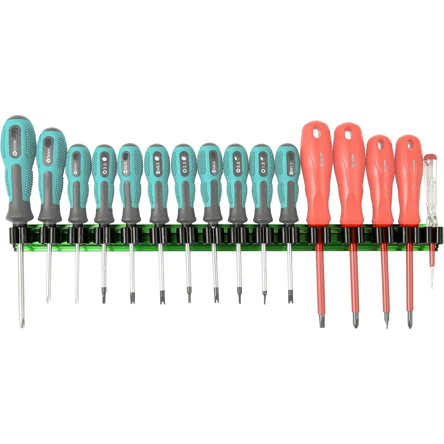 Screwdriver Organizer, Aluminum Alloy Rail Tool Holder, Fits Up to 16 Screwdrivers (Green)