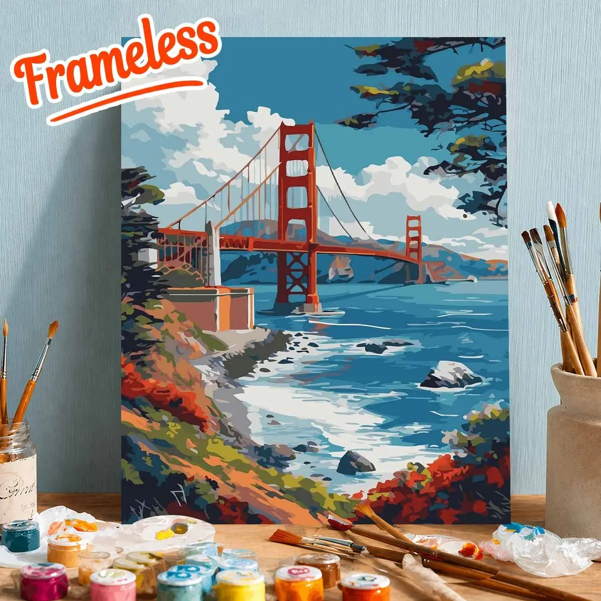 Adult Paint by Numbers Kit, Painting by Numbers, Beginner Friendly, Golden Gate Bridge Design, Landscape Theme, Home Wall Decor, Room Decoration