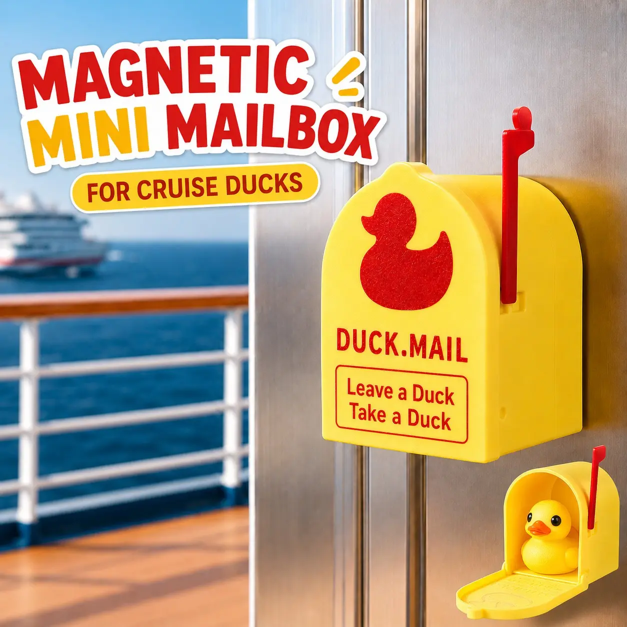 Magnetic Mini Mailbox for Cruise Ducks, Wall-Mounted Decorative Cruise Door Decor with Strong Magnetic Back, Cruise Magnets for Door, Cute 3D Printed Duck Mailbox for Leave a Duck Take a Duck Game, Cruise Gift for Travelers, Decoration