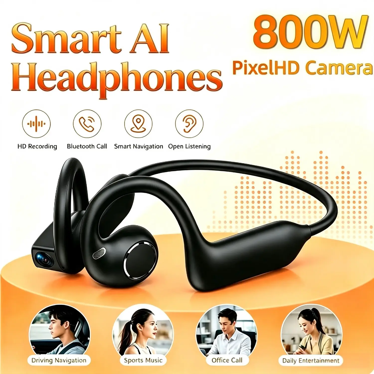 8mp Camera  Bone Conduction Open Ear Audio Wireless Bluetooth-compatible Headphones, 50 Hour Battery Life, Sports Earphones, Clear Sound, Stable Connection