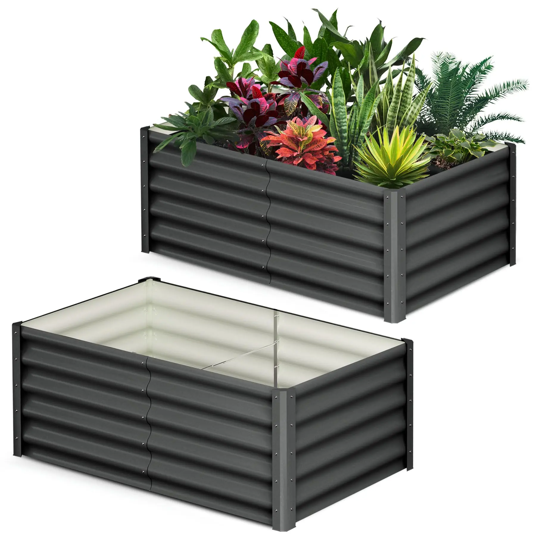 OP-Elevated planters, heavy-duty elevated planters, outdoor galvanised metal, 2-Pack Large Planters for Outdoor Plants with Safety Edges, 6x3x1.5ft Raised Beds for Gardening and Planter Box, 2-Pack