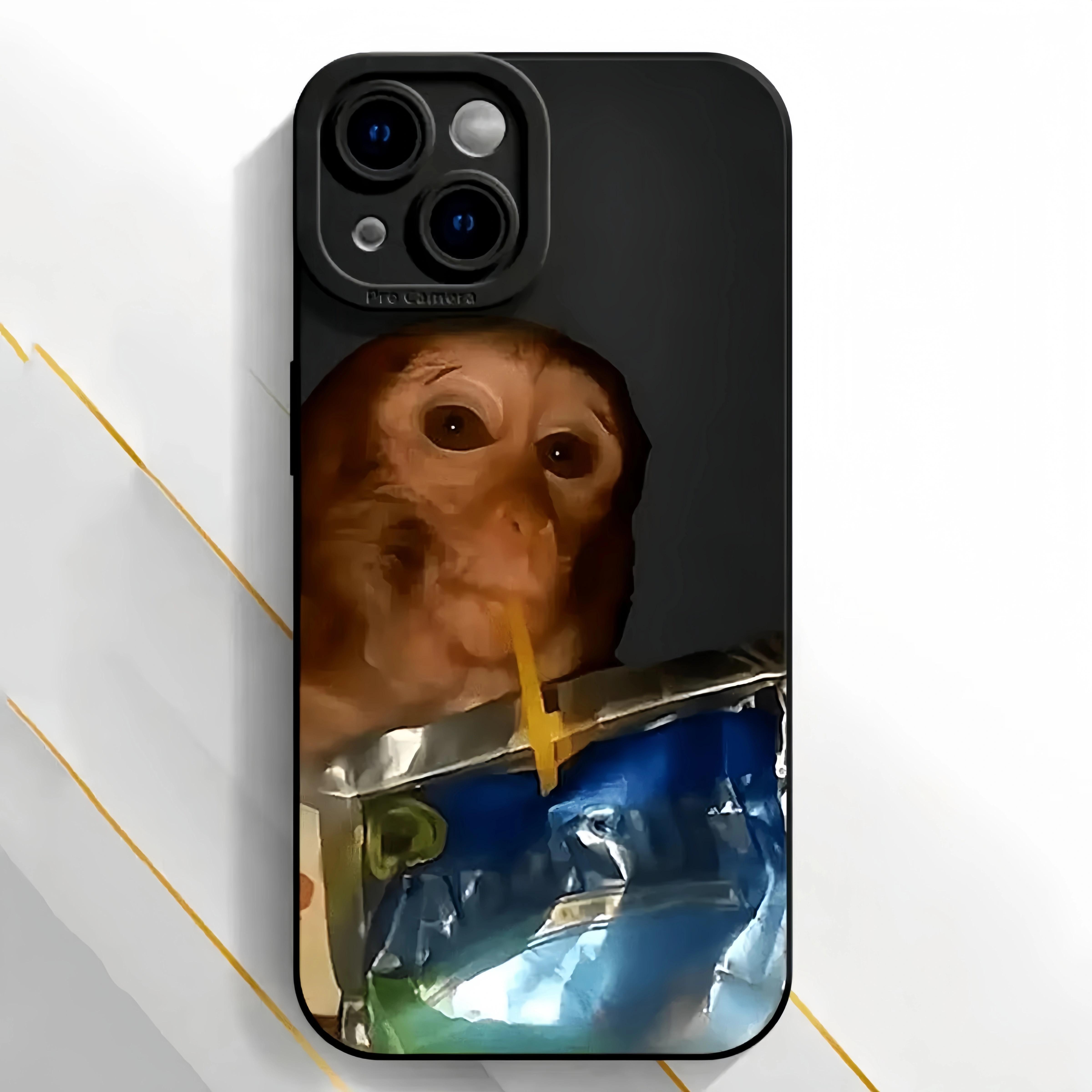 Cute Monkey Pattern Phone Case TPU Soft Silicone Material Full-Coverage Protection & Shock Absorption Fun Monkey Drinking Capri Sun Juice Phone Case Compatible with iPhone 17/16/15/14/13/12/11 Pro Max Pro Plus Fun Monkey Phone Case