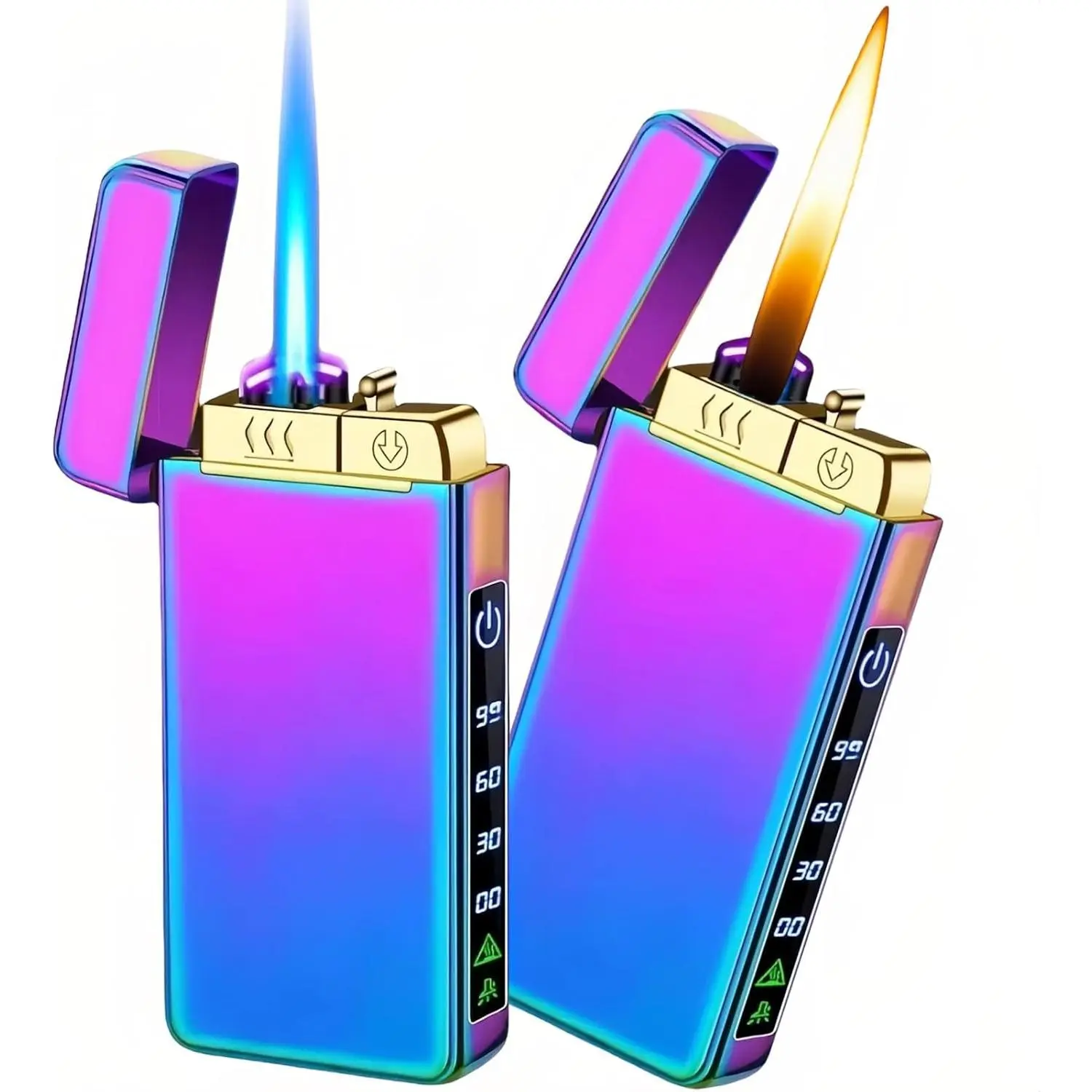 Lighter, Butane Soft Plasma Dual Arc  Lighter, USB Electric Lighters with Flashlight, Windproof Refillable Lighters (Fuel) (Colored Ice)