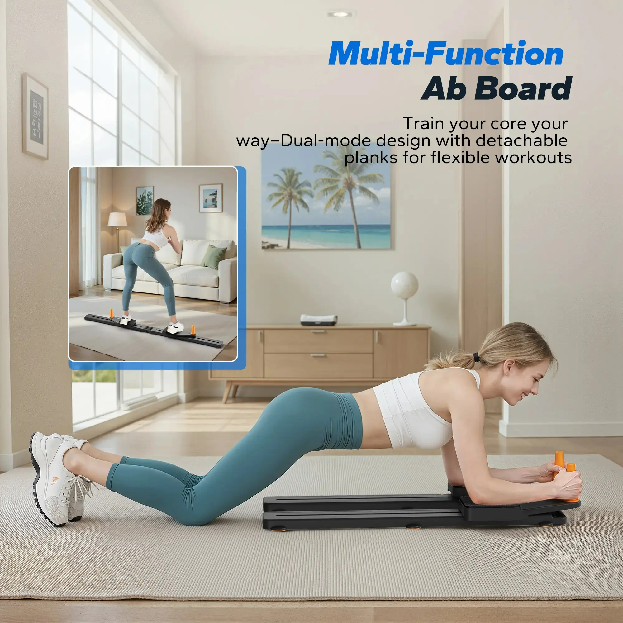 Multi-functional Ab Exercise Board, Foldable Home Pilates Reformer with Knee Mat, Timer & Resistance Bands, Abdominal & Core Strength Training with Full-Body Toning Support, Abs Workout Equipment for Home Gym Summervibes