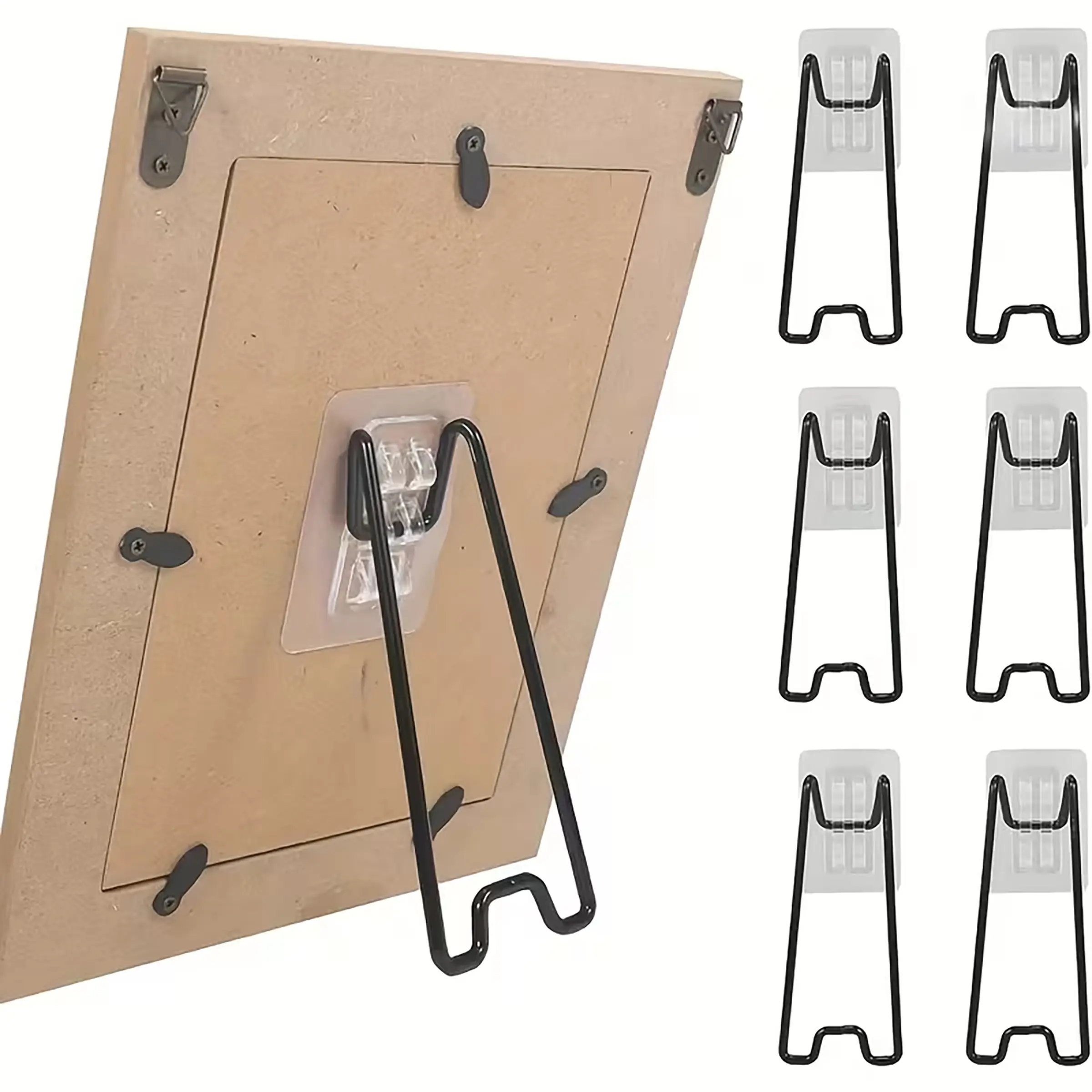 [Photo Frame Stand] 6-Pack (Includes 1 Iron Stand + 1 Adhesive Mount) - Photo Frame Stand, Picture Holder | Self-Adhesive Stand | Three-Angle Adjustable | Black Durable Metal Display Stand, Suitable for Artwork, Photos, Home Decor, and Exhibitions