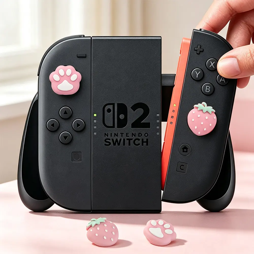 Cat Paw Strawberry Joystick Caps for Switch Joy-Con, Thumb Grip for Switch 2, 2 Pro, Xbox, Ps4, Ps5,Accessories for Nintendo Controllers, Joy Con Design, Console Accessory, Gaming Console Accessories