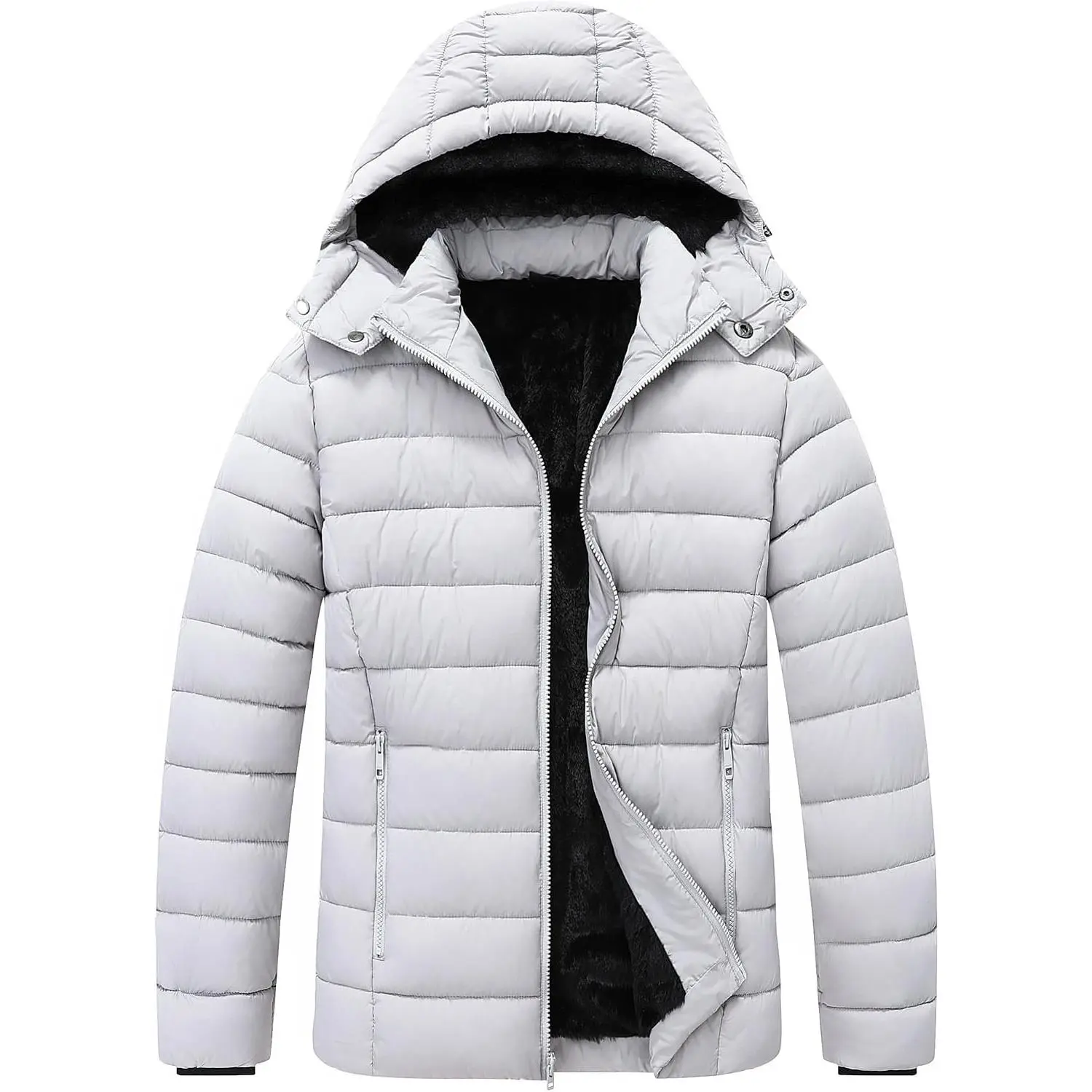 Men's Quilted Puffer Down Coat - Waterproof Windproof Winter Jacket with Detachable Hood and Flannel Lining, Thickened Warm Travel Coat(Gift)