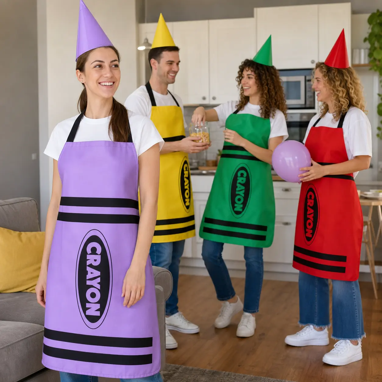 Adult Crayon Costume Apron and Cone Hat Set, Colorful Halloween Role Play Party Outfit