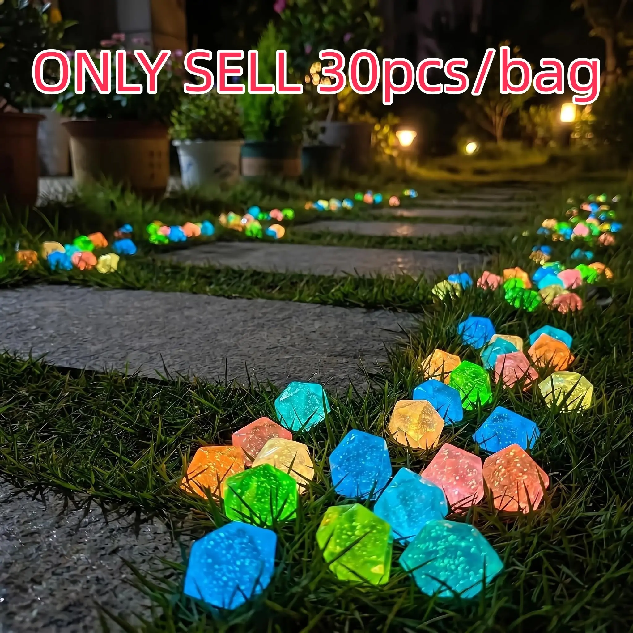 Brand new 30pcs high-quality simulated star diamond shaped luminous stones, each with a diameter of 1.86 inches, suitable for large garden landscapes, starry sky landscapes, and night lights, and is a must-have for festivals