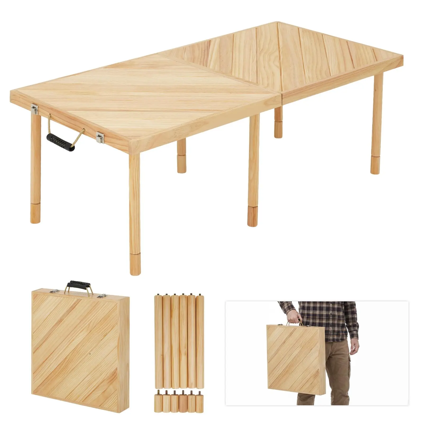 44" x 22" Outdoor Folding Picnic Table – Heavy Duty Wood Portable Camping Table for 4-6 People, Compact Folding Table for BBQ, Tailgate, Beach & Backyard Parties