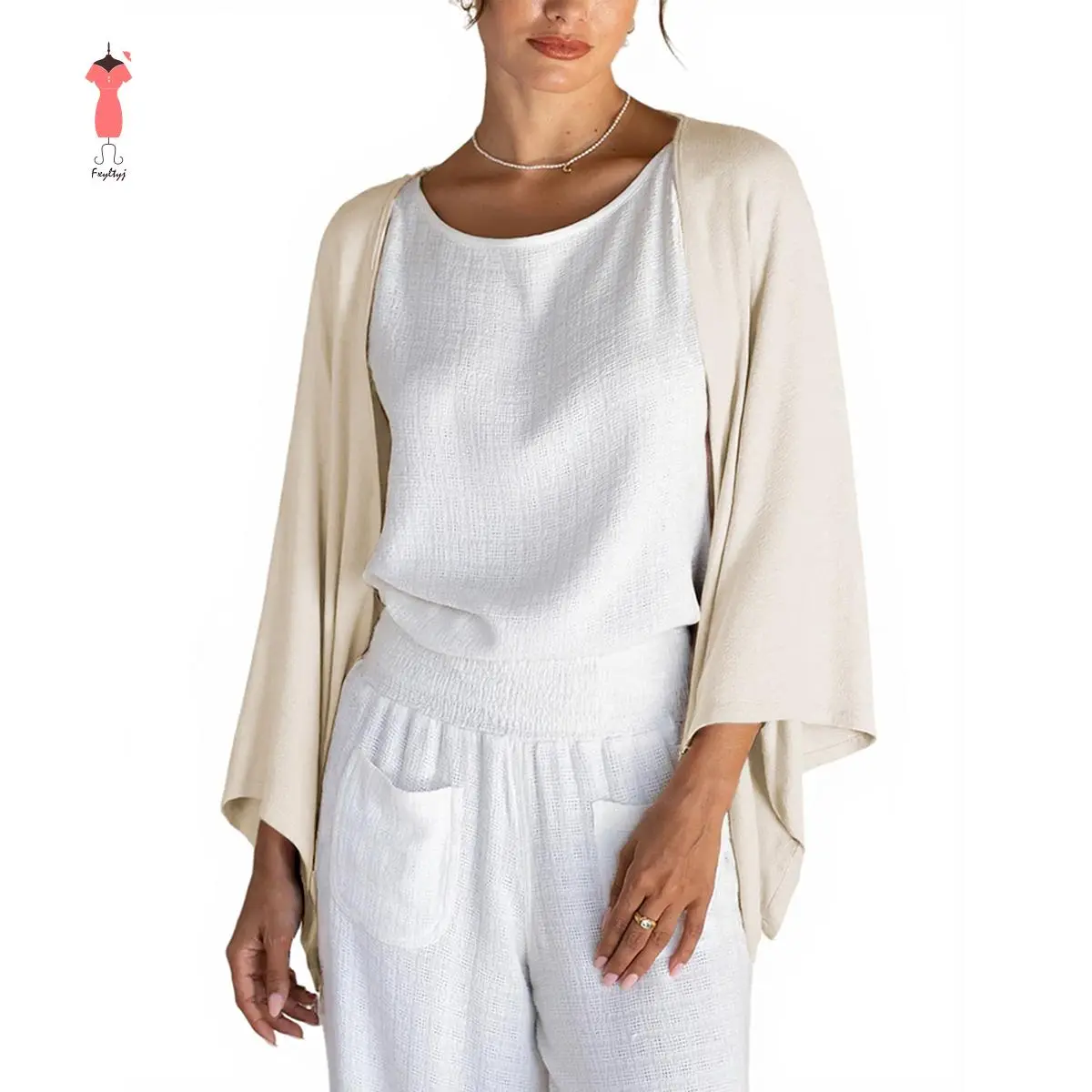 Women's Cotton Shrug Cardigan, Fashionable Lightweight Solid Color Open Front Loose Tops Cover Up