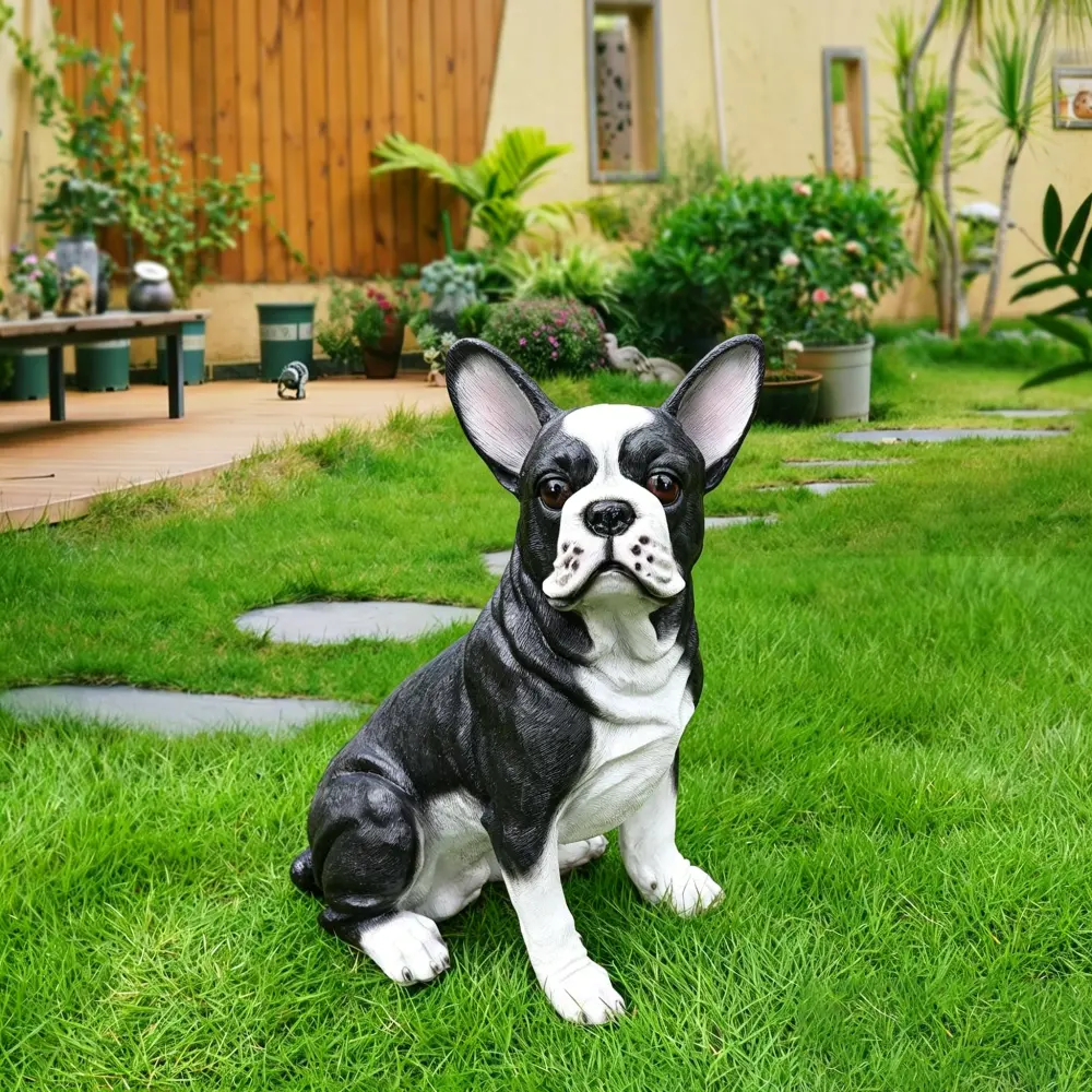 Lifelike French Bulldog Statue, Realistic Resin Animal Figurine for Garden Lawn Yard Home Decor