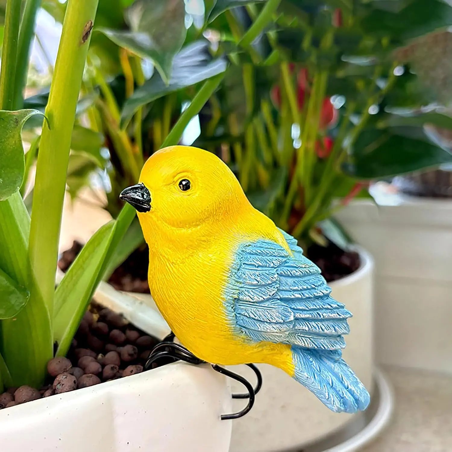 Bird Decoration Bird Figurine Decoration Flower Statue for Courtyard Outdoor Patio Backyard Lawn, Blue Bird Statues Decor