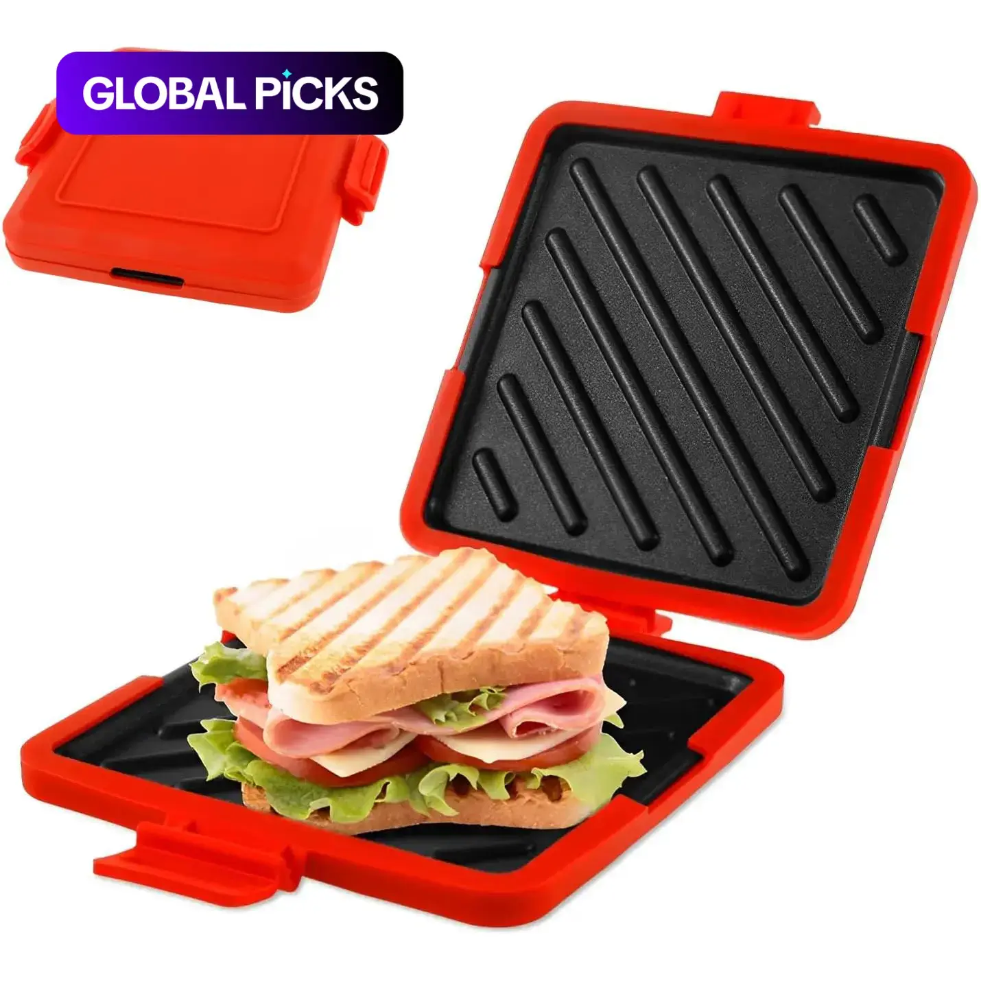 Microwave sandwich baking tray, non stick food grade bread baking tray, adjustable power and time, suitable for bacon, chicken wings, steak, ham, sandwich bread and toast