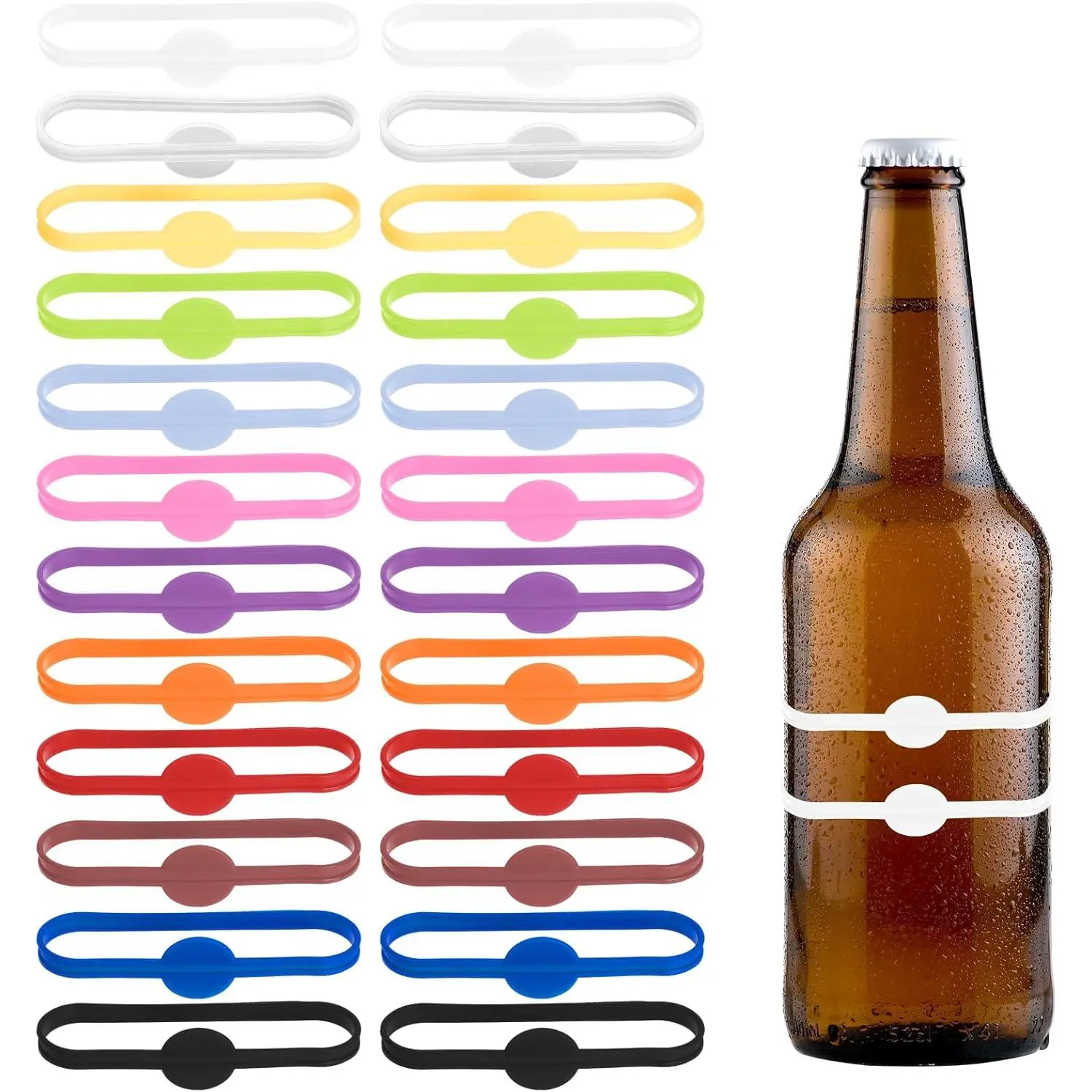 24pcs Silicone Drink Markers for Glasses Wine Bottles, Identification Tags Charms for Cocktail Party Drinks Bottle Identification