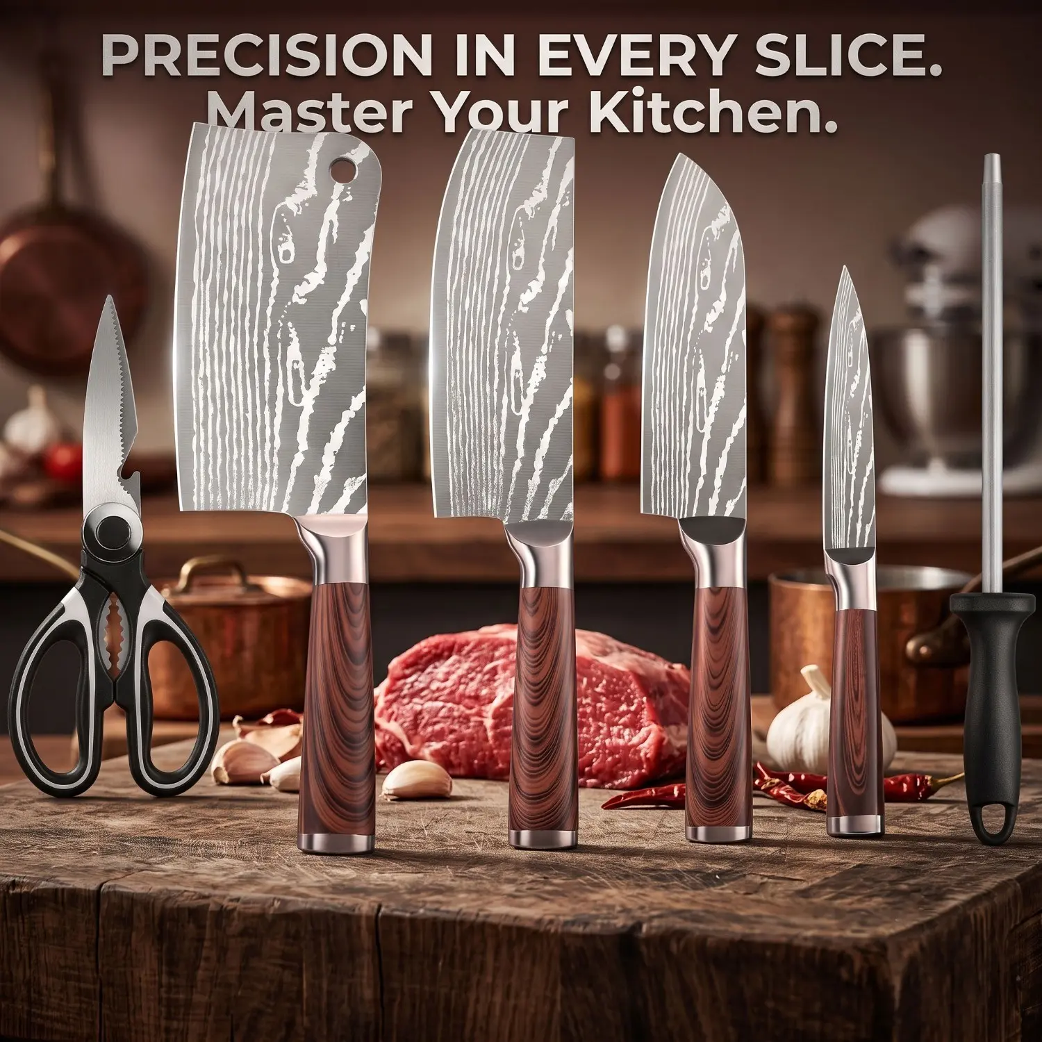 Premium 6pcs Stainless Steel Knife Set, Stainless Steel Kitchen Knife Tool Set. Kitchen Knives And Scissors, Paring Knife, Peeling Knife, Kitchen Set Gift Box, Suitable for Places: Home Kitchens, Hotels, Restaurants