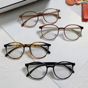 4 Pairs Round Frame Blue Light Blocking Eyeglasses, Comfort Anti Eyestrain Optical Spectacles, Unisex Daily Fashion Eyewear For Long Time Computer Working, Phone Browsing And Indoor Casual Matching