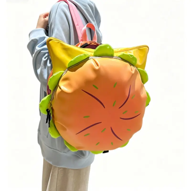Ins New Cartoon Cheese Cute Versatile Backpack, Hamburger Large Capacity Multi-Layer Shoulder Bag