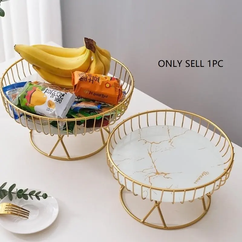 European Luxury Fruit Bowl Vegetable Basket Creative Living Room Home Fruit Basket Decorative Afternoon Tea Candy Dessert Stand Snack Metal Tray Metal Storage Basket