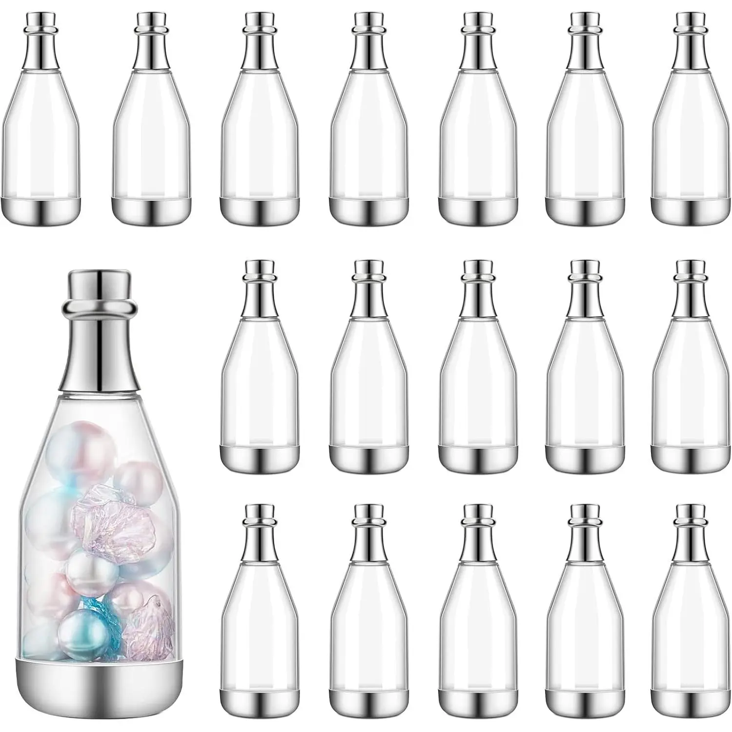 18 count Mini Champagne Bottles Container Bulk Plastic Small Champagne Candy Bottles DIY Favor Mini Candy Jars Wedding Favors for Wedding Bridal  Shower Birthday (Clear and )