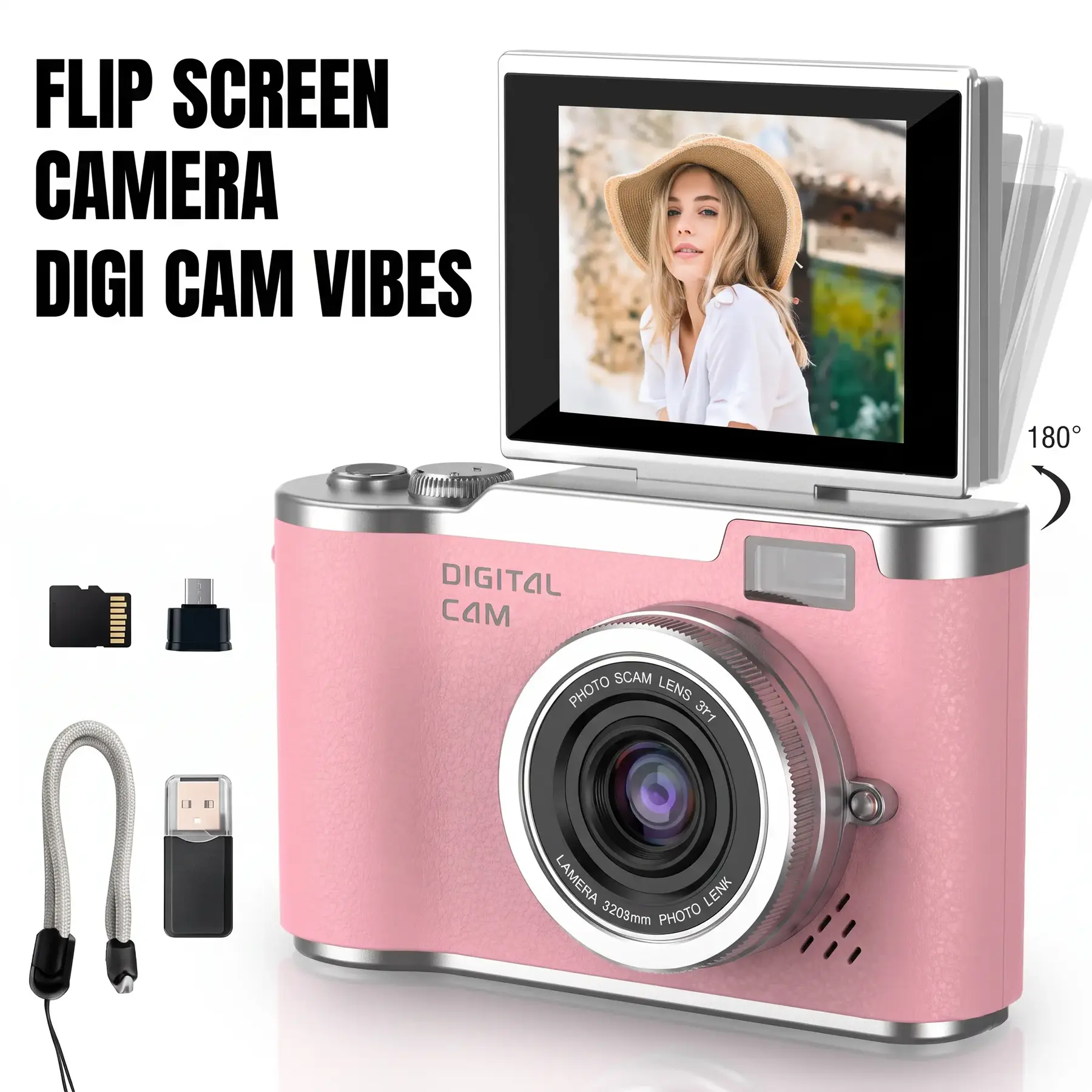 Flip screen Retro camera, pocket camera, portable beginner camera