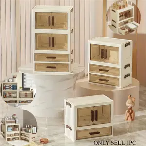 4/3/2-tier foldable large-capacity cosmetic storage box with transparent drawers, sturdy PVC material, and secure lock latch - suitable for storing cosmetics, skincare products, documents, books, and for home/office organization