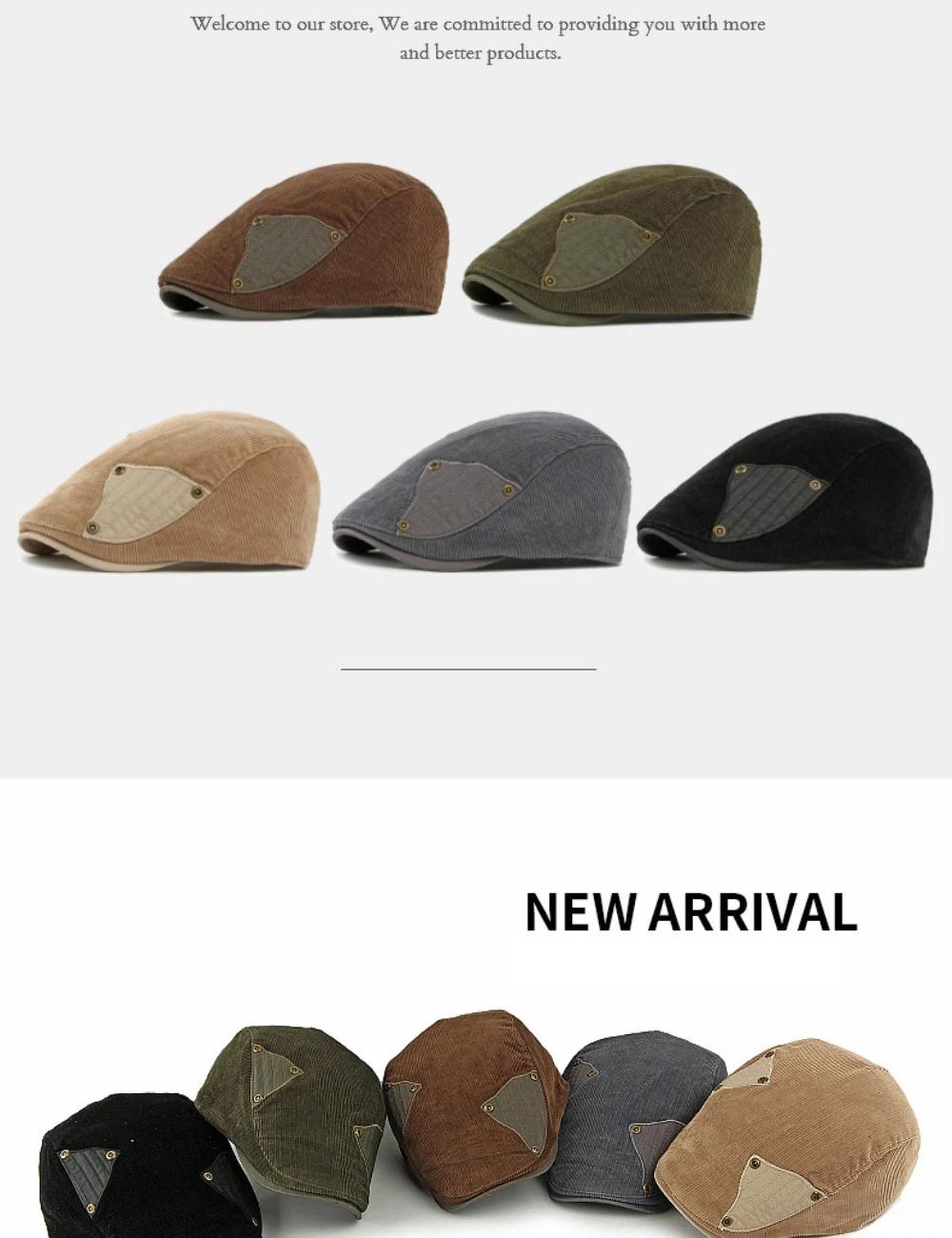 HT4977 Berets Autumn Winter Caps for Men Women Artist Painter Corduroy Beret Hat Male Female Ivy Flat Cap Adjustable Beret Caps